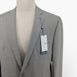 Ryan Seacrest Men's Modern-Fit Stretch Suit  Blazer Jacket Grey Plaid 44 L